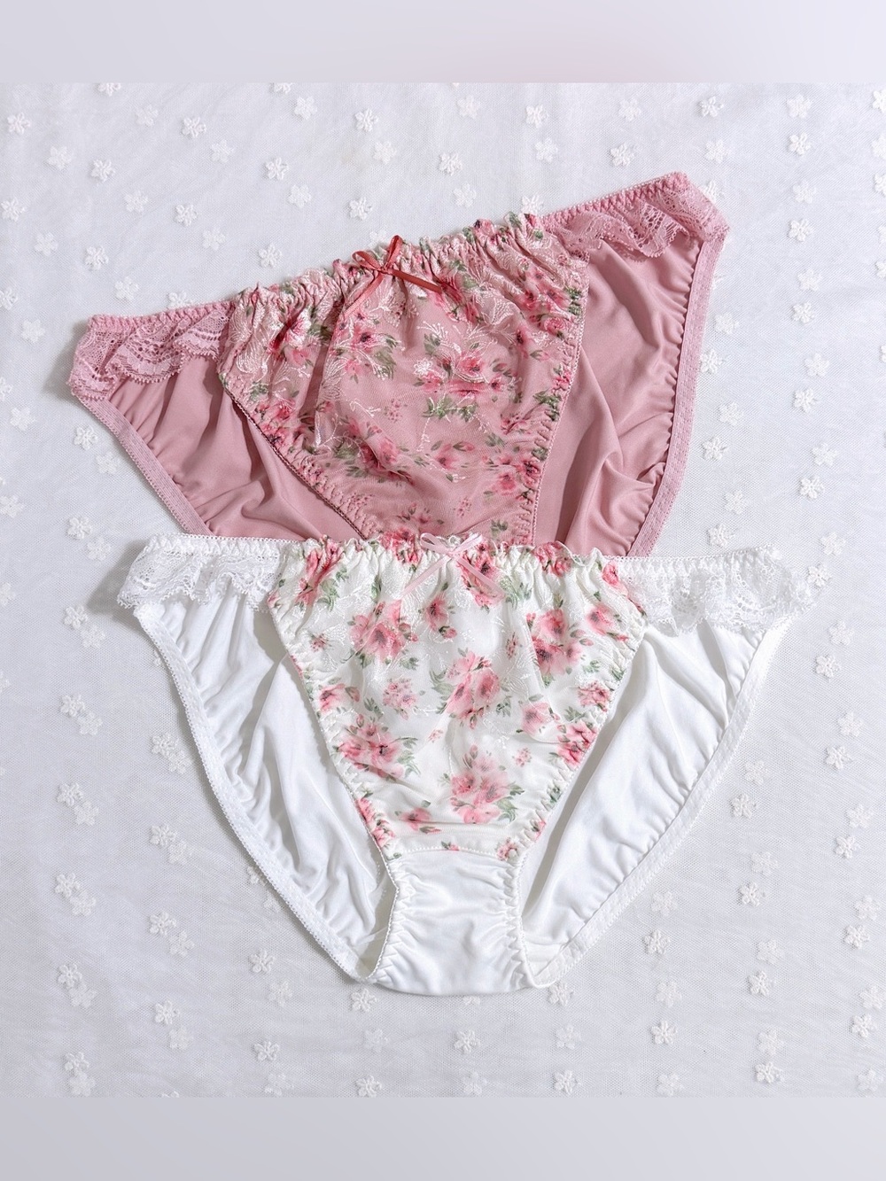 Set Of 2! US-XXL/JP-5L Japanese Floral Embroidery Ruffle Waist Bikini Panties